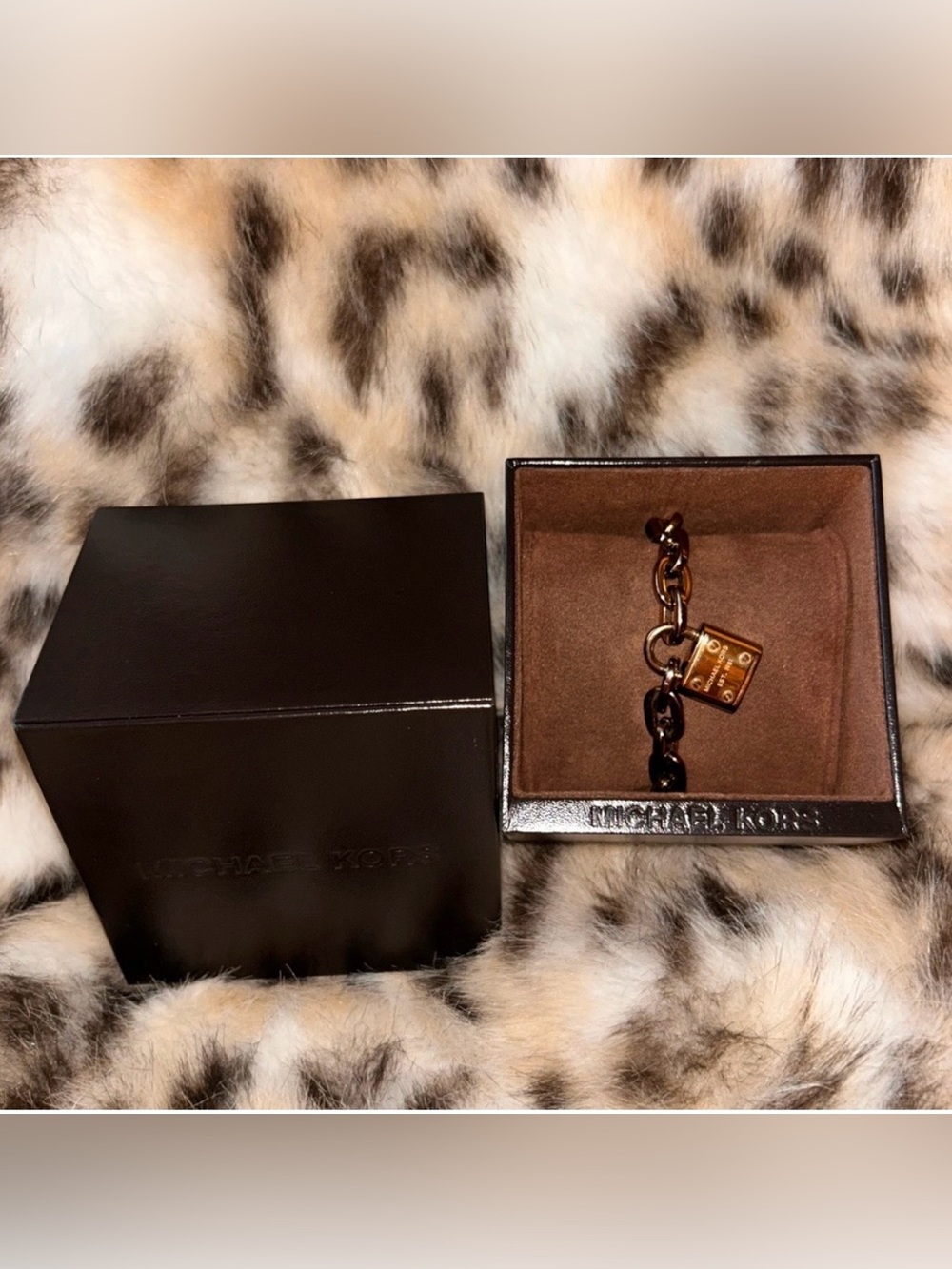 Michael Kors Rose Gold-Tone Padlock Charm Keychain bracelet